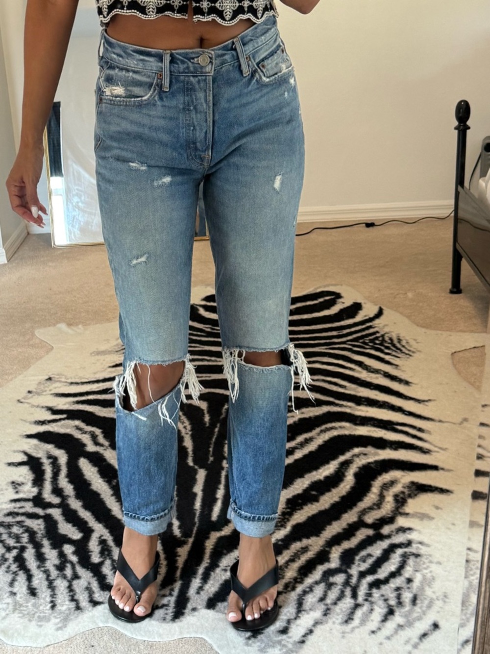 GRLFRND Distressed Boyfriend Jeans - Light Blue Wash